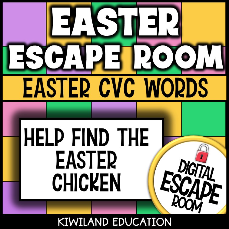 Easter CVC words digital escape room self-checking activity