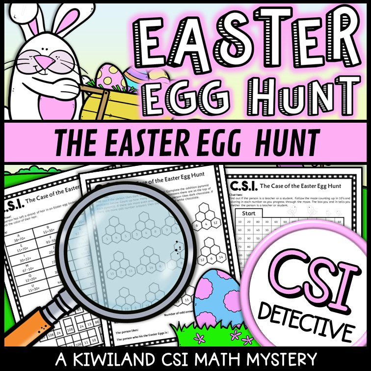 Easter Egg Hunt addition and subtraction suspect elimination page - math mystery