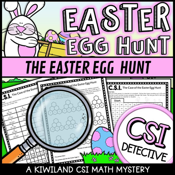 Easter Egg Hunt addition and subtraction suspect elimination page - math mystery