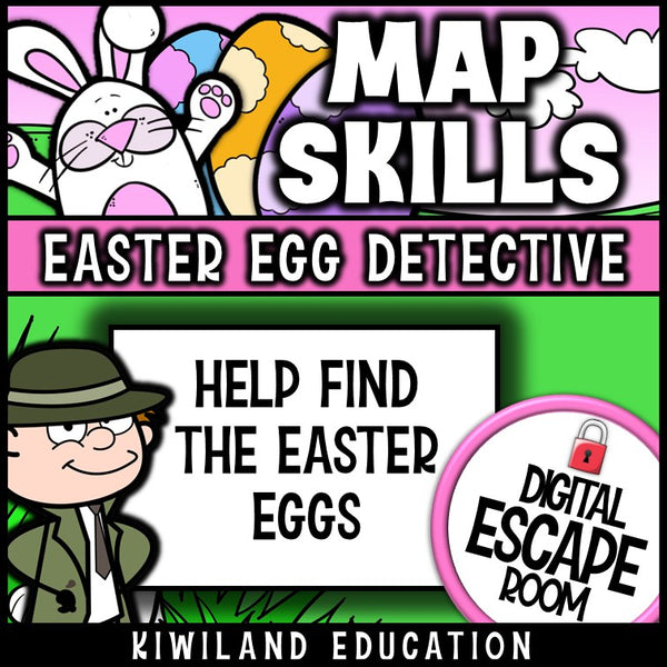 Easter map skills digital escape room self-checking activity