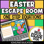 Easter one-step equations digital escape room cover — math activity for grades 5–8