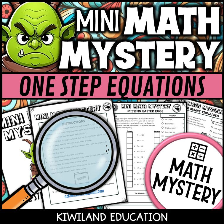 Easter one-step equations math mystery worksheet sample page
