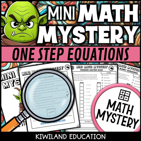 Easter one-step equations math mystery worksheet sample page