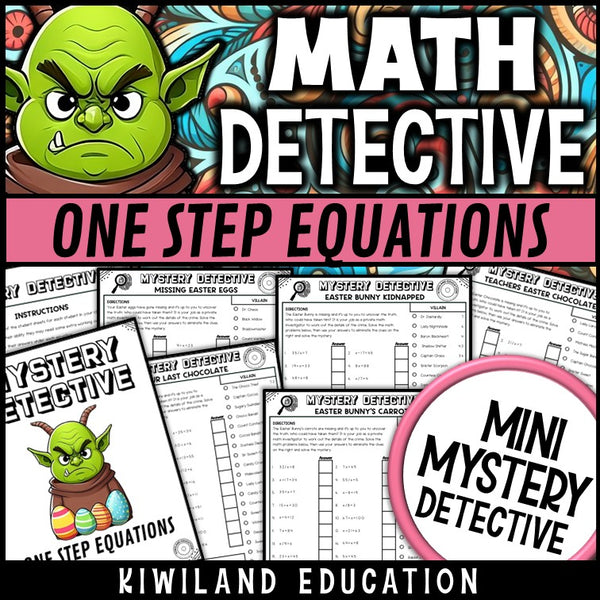 Easter one step equations worksheets spring CSI mystery 6th 7th grade