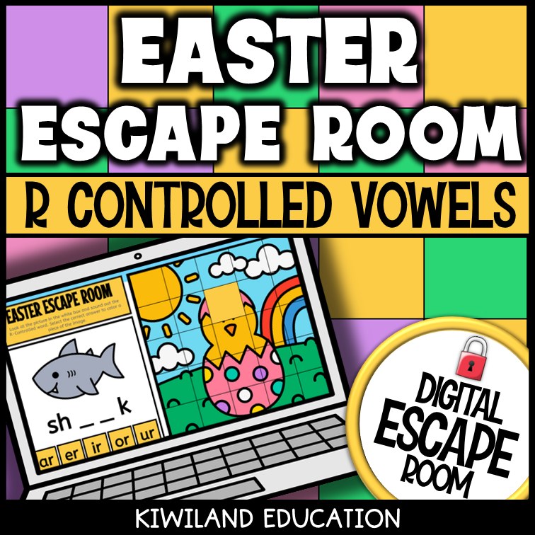 Easter R-controlled vowels digital escape room cover — phonics activity for grades 1–2