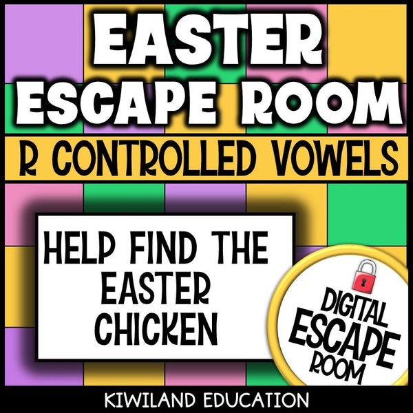 Easter R-controlled vowels digital escape room self-checking activity