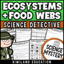 Ecosystems and food webs reading mystery comprehension activity cover for grades 3-6