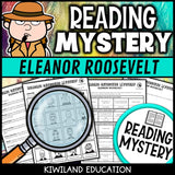 Eleanor Roosevelt reading mystery comprehension questions worksheet with suspect line-up