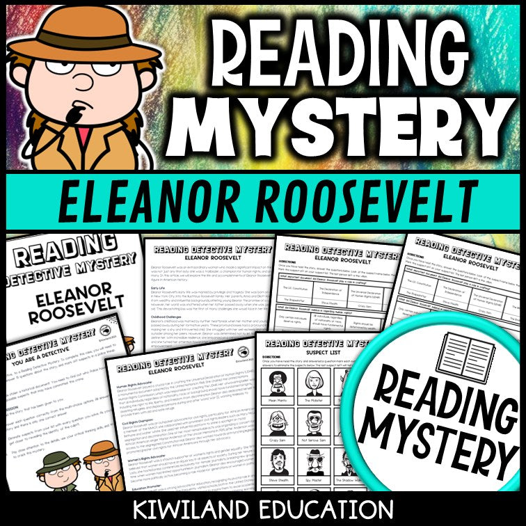 Eleanor Roosevelt reading mystery comprehension activity cover for grades 3-6