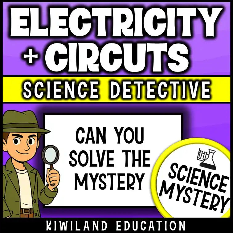Printable CSI Science Mystery on electricity and circuits for Grades 6–8