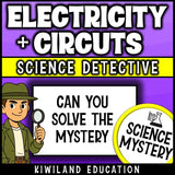 Printable CSI Science Mystery on electricity and circuits for Grades 6–8