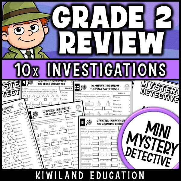 End of year math review 2nd grade no-prep detective worksheets