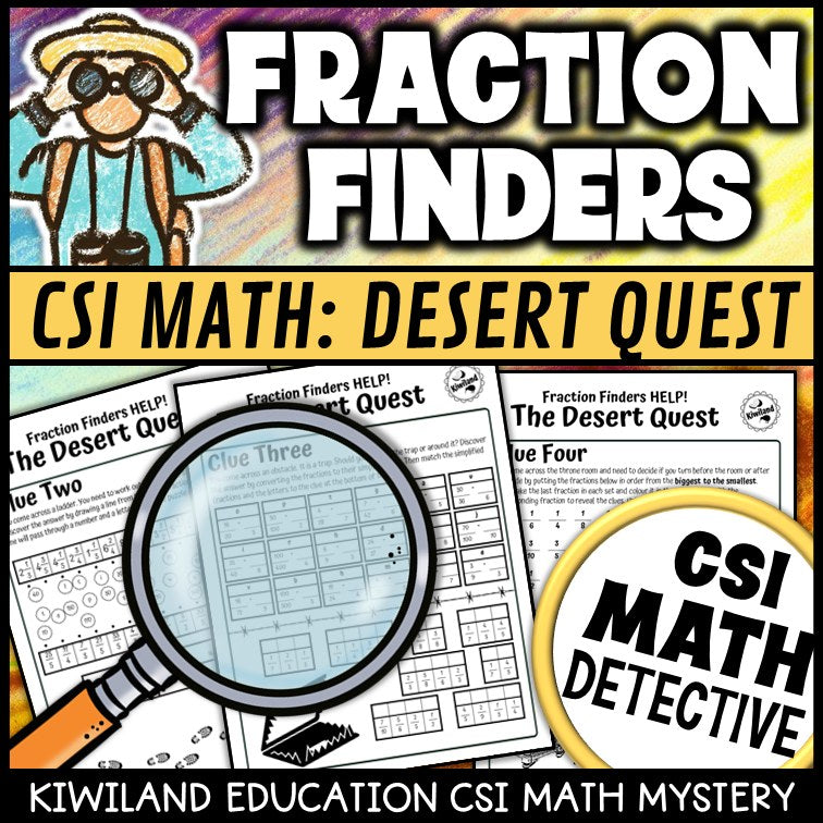 Equivalent, improper and ordering fractions pages - Desert Quest math mystery