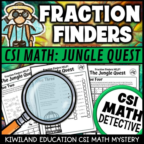 Equivalent, improper and ordering fractions pages - Jungle Quest math mystery