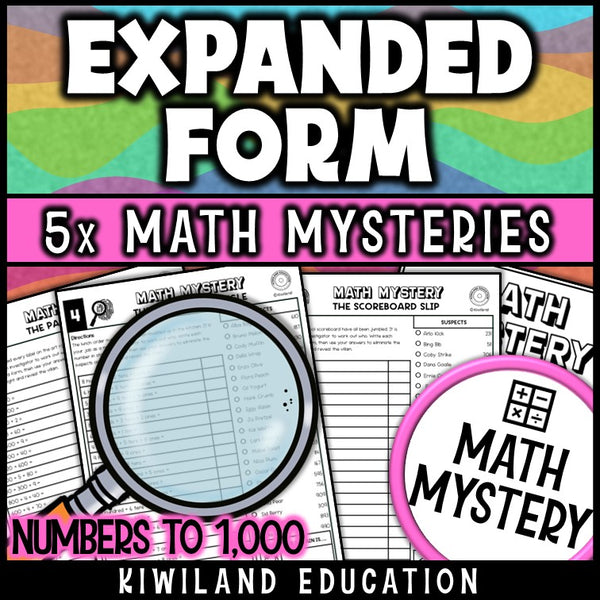 Expanded form numbers to 1000 self-checking math mystery for math centers