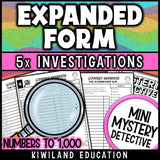 Expanded form numbers to 1000 mystery detective self-checking math centers