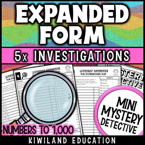 Expanded form numbers to 1000 mystery detective self-checking math centers