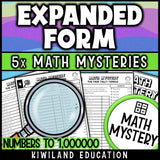 Expanded form numbers to 1,000,000 self-checking math mystery for math centers