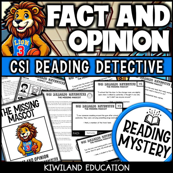 Fact and Opinion ELA Mystery – The Case of the Missing Mascot task cards for Grades 3–6