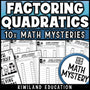 Factoring quadratics and trinomials worksheets for Algebra 1, printable math mystery detective pack
