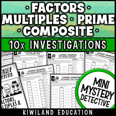 Factors and multiples worksheets for 4th grade math, ten no prep museum detective cases on factor pairs, multiples, and prime and composite numbers