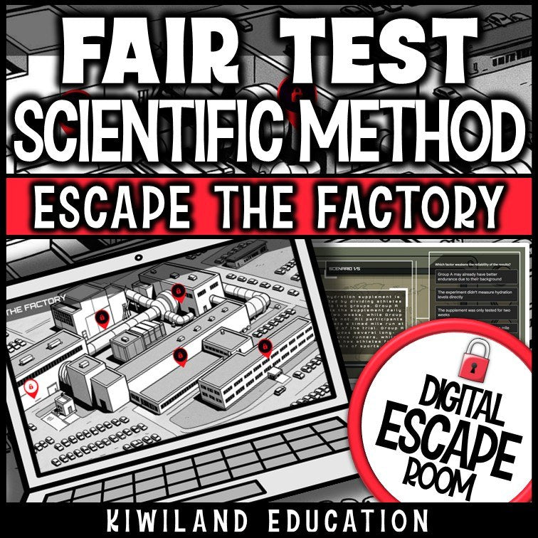 Fair test and experimental design digital escape room cover, grades 6–9 science