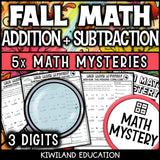 Fall 3-digit addition and subtraction math mystery answer key