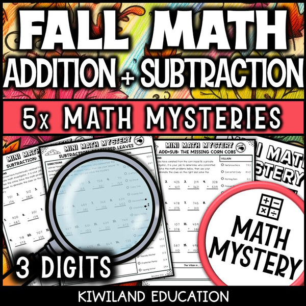 Fall 3-digit addition and subtraction math mystery answer key