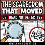 Fall inference reading passage with comprehension questions, printable detective mystery