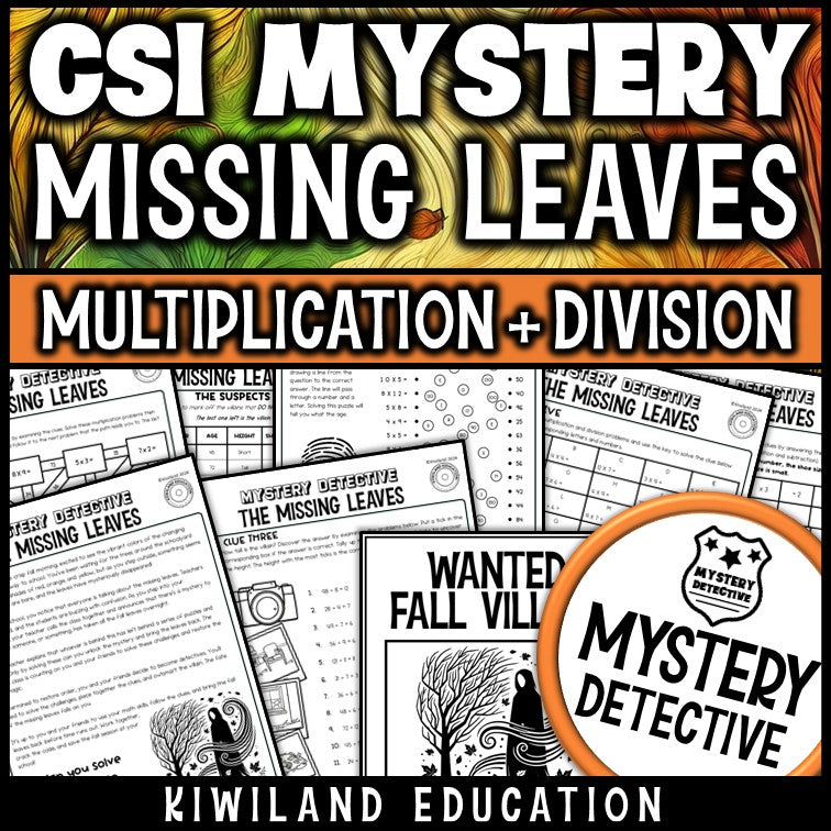 Fall math worksheets multiplication and division facts mystery detective autumn