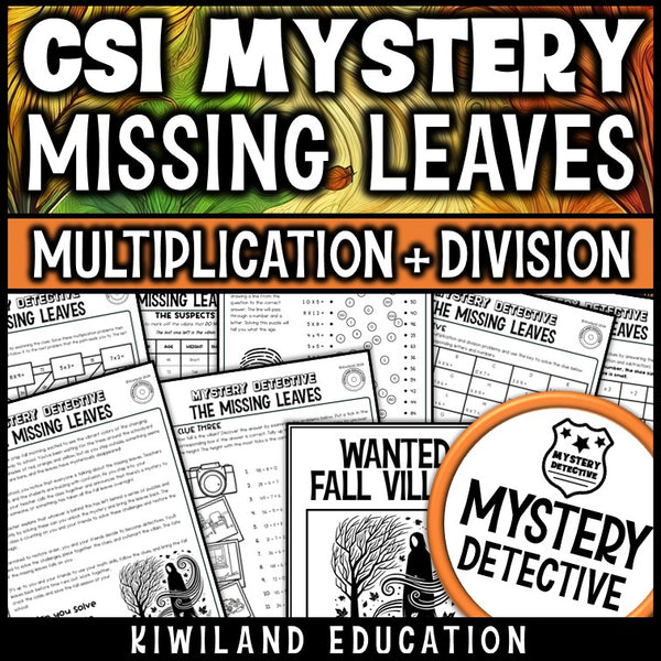 Fall math worksheets multiplication and division facts mystery detective autumn