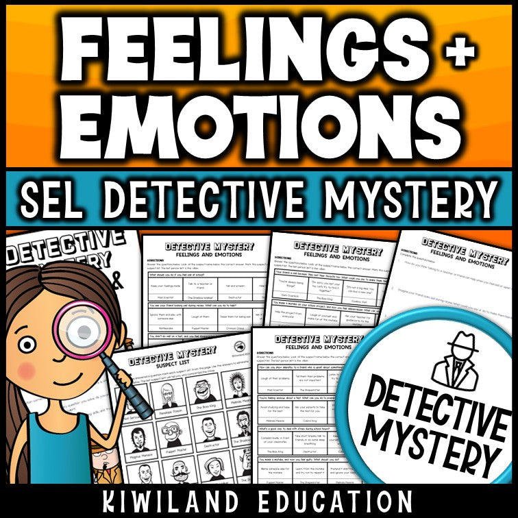 Feelings and Emotions Back-to-School SEL Mystery detective activity for Grades 2–4
