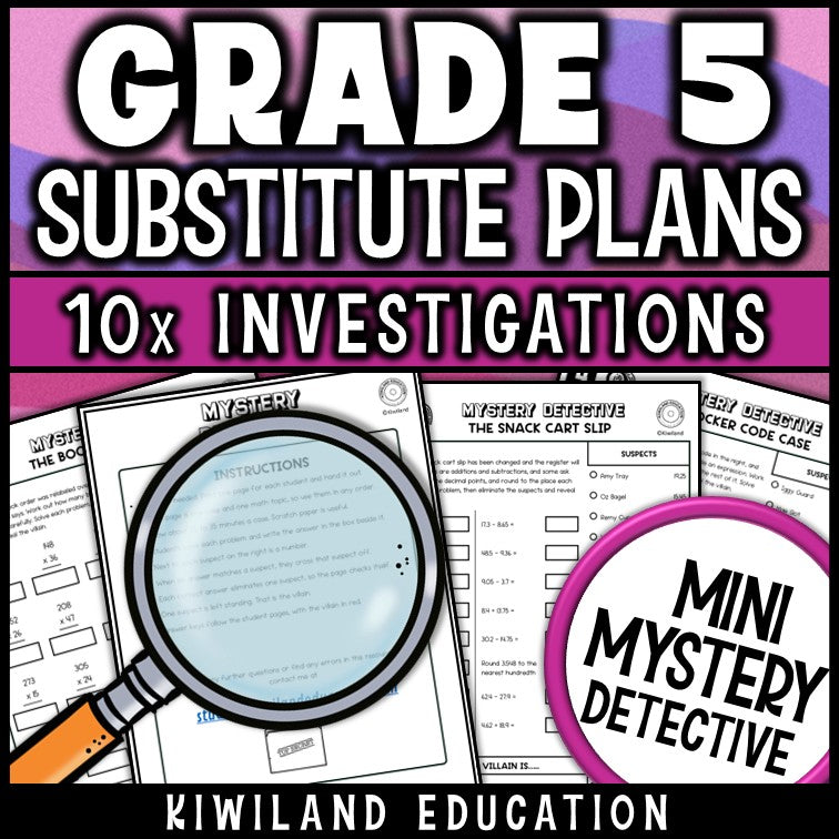 Fifth grade math sub plans no-prep printable self-checking answer keys included