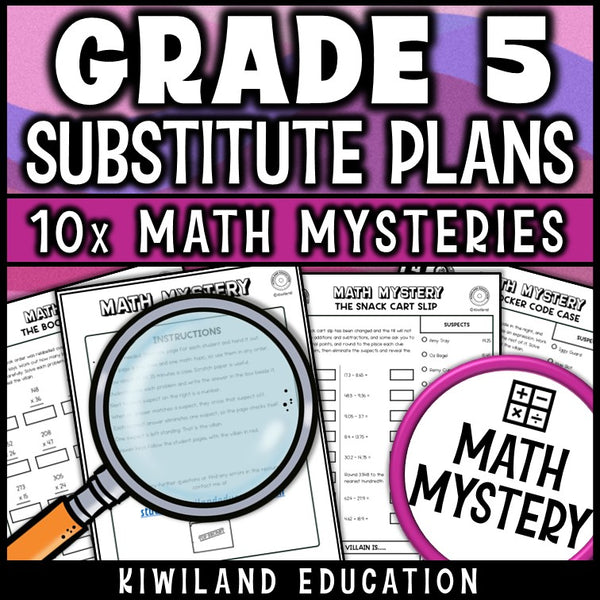 Fifth grade math sub plans, no prep printable and self checking with answer keys included