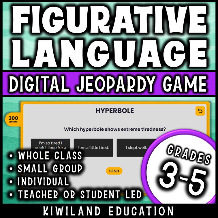 Whole-class figurative language ELA review game show with built-in scoreboard