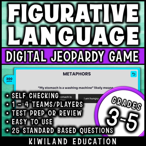 No-prep digital Jeopardy figurative language review game grades 3 to 5