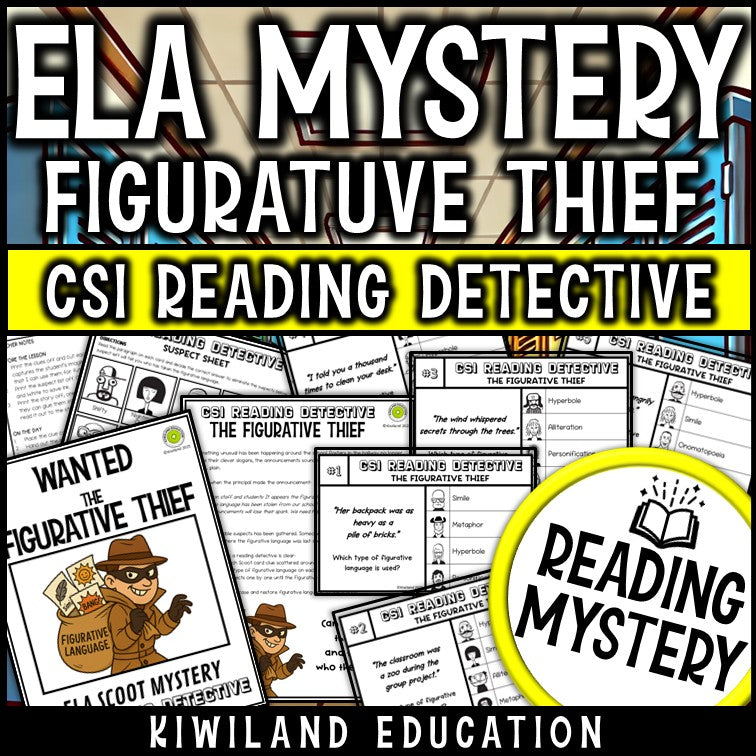 Figurative Language ELA Mystery – The Case of the Figurative Thief Scoot task cards for Grades 3–6