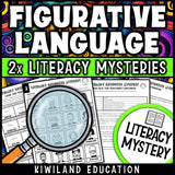 Figurative language practice pages with an illustrated case file and written response extension, self-checking printable with full answer keys