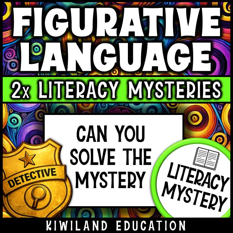 Figurative language detective mystery worksheets for literacy centers, early finishers, sub days and homework, print and go upper elementary activity