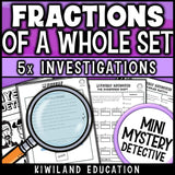 Finding a fraction of a whole set third grade no-prep printable mystery detective pages