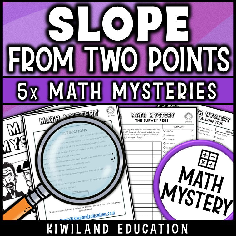 Finding slope from two points math mystery for grade 8, no prep print and go