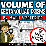 Finding the volume of rectangular prisms math mystery worksheets cover