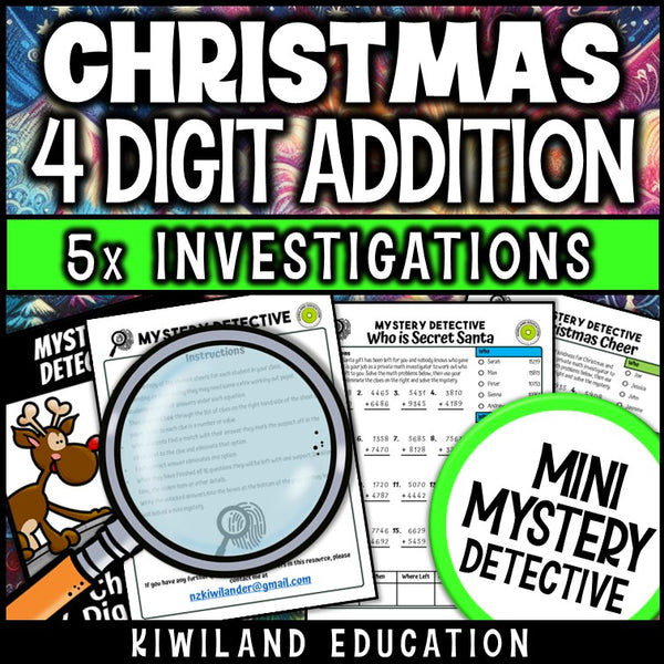 Four digit addition detective case worksheets december