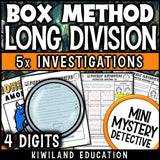 Four digit division no remainders mystery detective activity