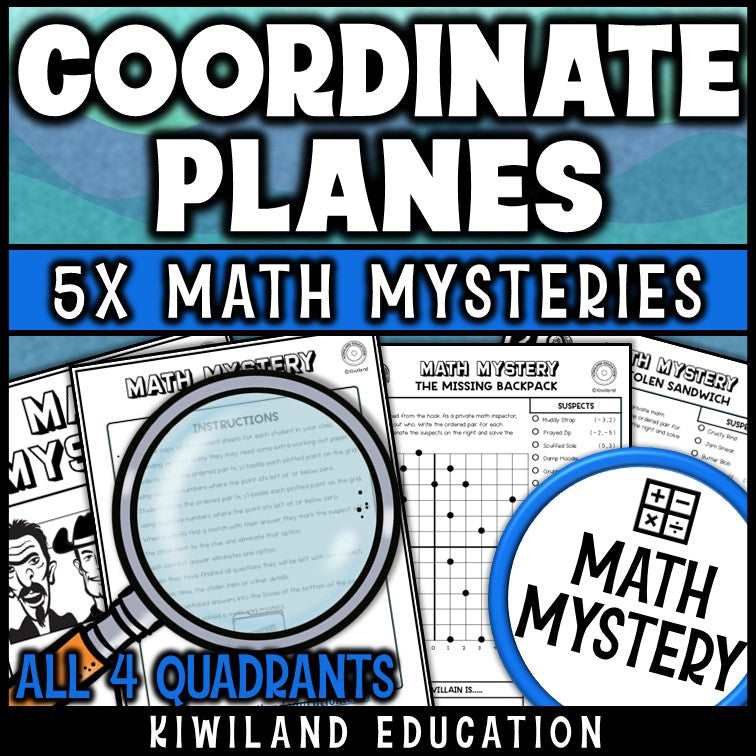 Four quadrant graphing integers coordinate grid math mystery no-prep printable