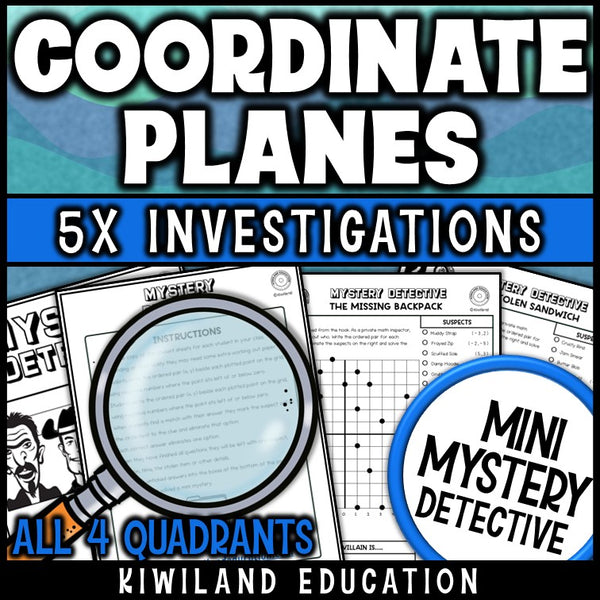 Four quadrant graphing integers coordinate grid mystery detective no-prep printable
