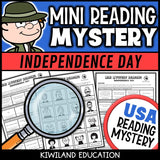 Fourth of July reading mystery comprehension questions worksheet with suspect line-up