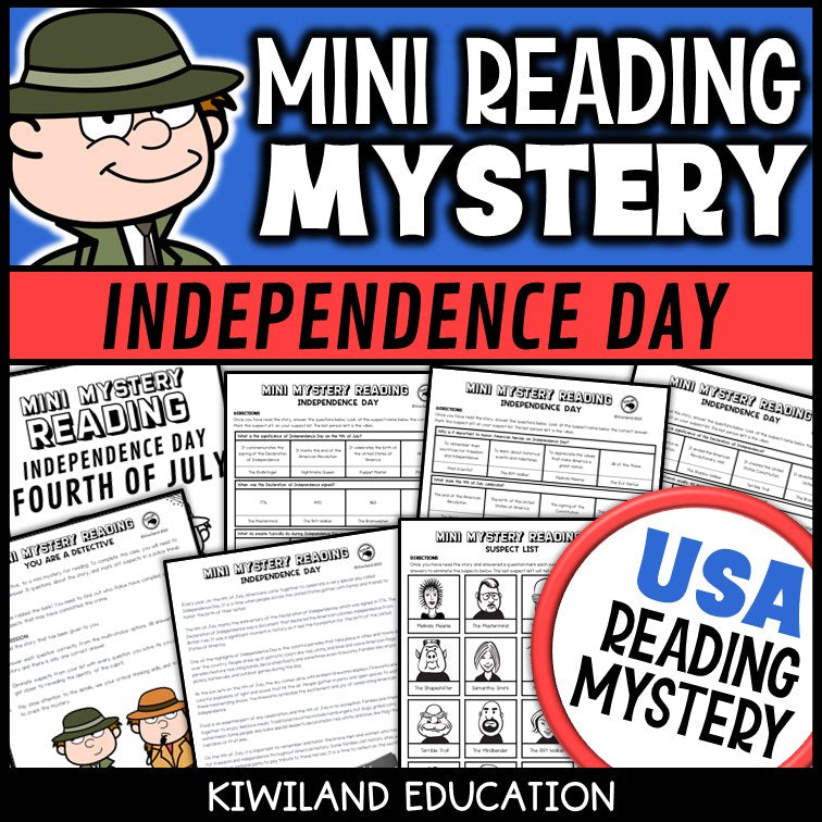 Fourth of July reading mystery comprehension activity cover for grades 3-6