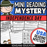Fourth of July reading mystery comprehension activity cover for grades 3-6