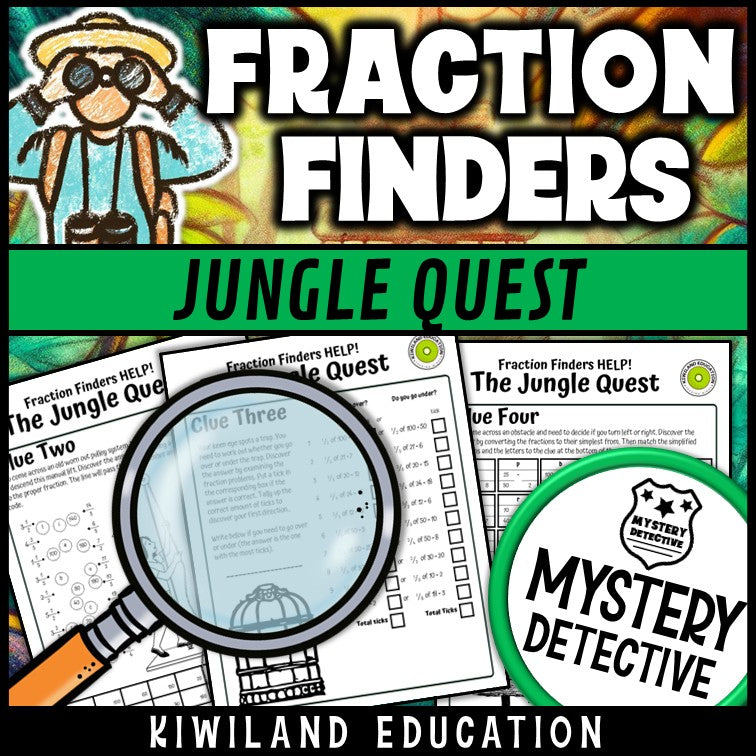 Fraction math worksheets jungle quest grades 3-6 no-prep printable